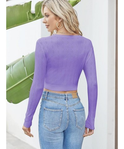 Women's Cropped Bolero Long Sleeve Knit Cardigan V Neck Button Down Shurg for Dress Purple $16.23 Sweaters