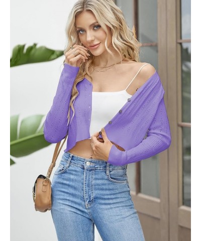 Women's Cropped Bolero Long Sleeve Knit Cardigan V Neck Button Down Shurg for Dress Purple $16.23 Sweaters