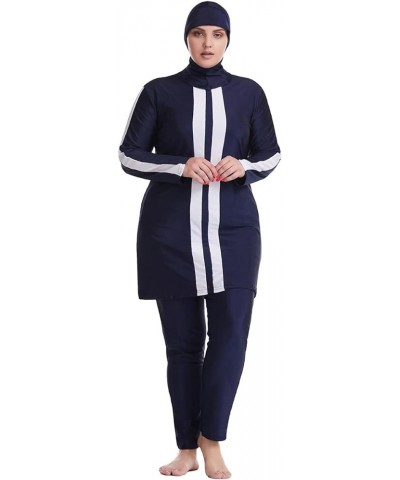 Plus Size Muslim Swimsuits for Women Rash Guard Swimwear Top Pants with Hijab/Cap Navy White B $15.25 Swimsuits