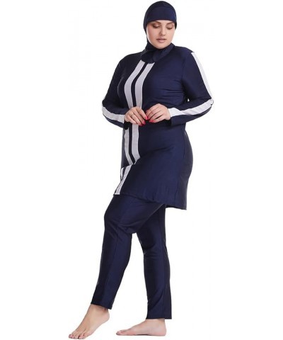 Plus Size Muslim Swimsuits for Women Rash Guard Swimwear Top Pants with Hijab/Cap Navy White B $15.25 Swimsuits