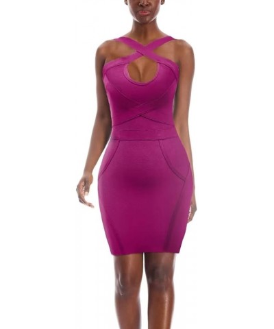 Womens Sexy Stretch Skinny Knee Length Bodycon Attractive Strap Midi Dress Lw102-magenta $32.80 Dresses