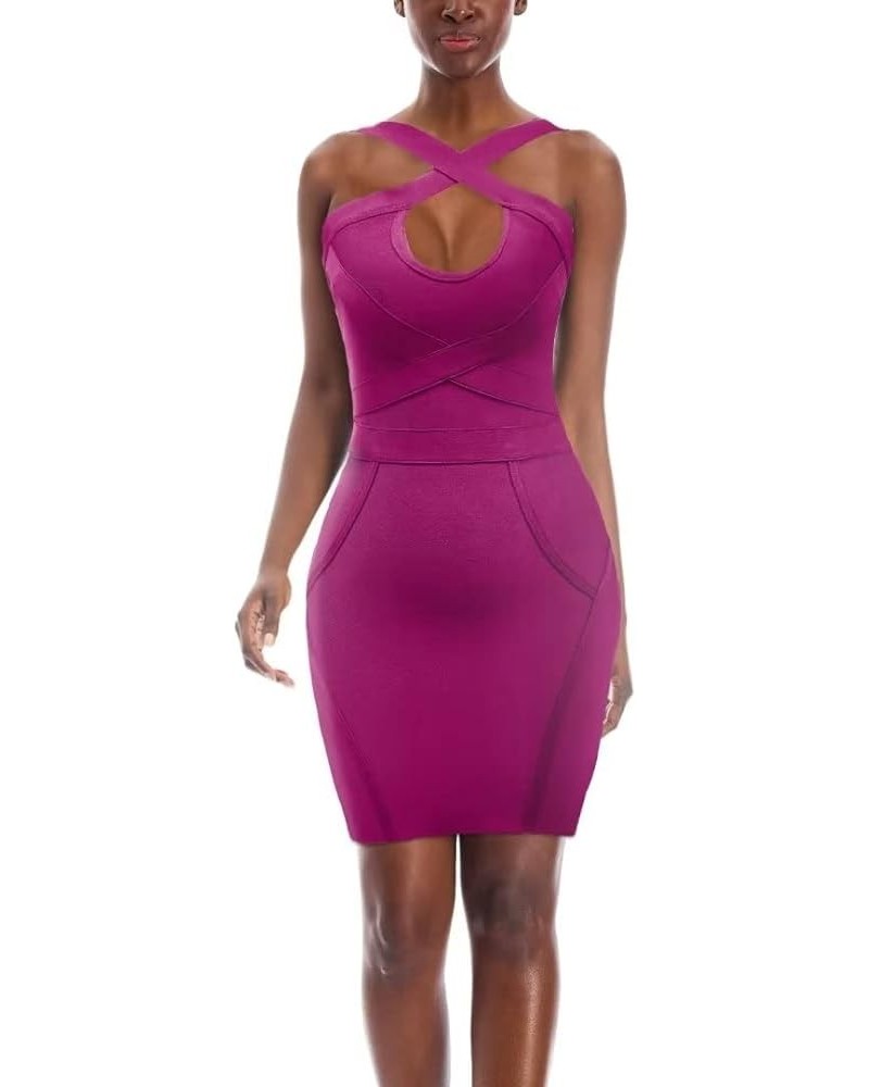 Womens Sexy Stretch Skinny Knee Length Bodycon Attractive Strap Midi Dress Lw102-magenta $32.80 Dresses