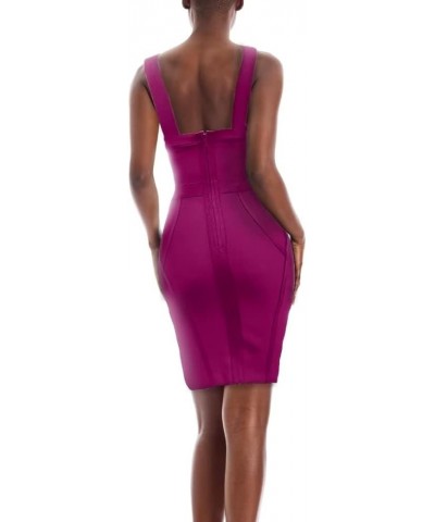 Womens Sexy Stretch Skinny Knee Length Bodycon Attractive Strap Midi Dress Lw102-magenta $32.80 Dresses