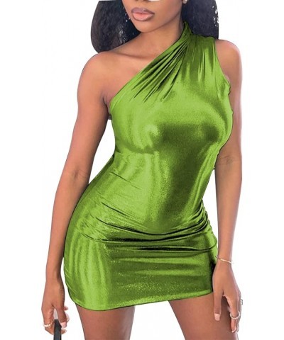 Women's Sexy Sleeveless Pu Leather One Shoulder Slim Fit Package Hip Club Mini Dress Army Green $10.75 Dresses