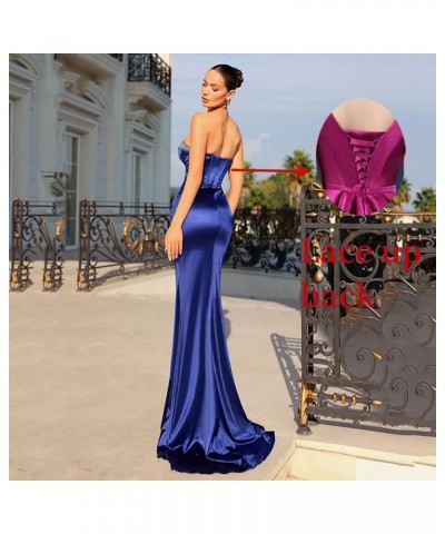 Women's Mermaid Prom Dress Strapless Beadings Front Split Night Dress 2024 Formal Evening Party Gowns Peacock Blue $29.04 Dre...