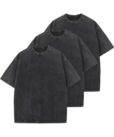 Men's Cotton T-Shirts Oversized Unisex Short Sleeves Casual Loose Wash Solid Basic Tee Tops Black+black+black $23.52 T-Shirts