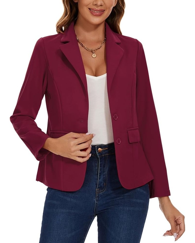 Blazers for Women Business Casual Long Sleeve Notched Lapel Button Work Office Blazer Jacket with Pockets Wine Red $20.09 Bla...