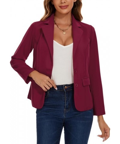 Blazers for Women Business Casual Long Sleeve Notched Lapel Button Work Office Blazer Jacket with Pockets Wine Red $20.09 Bla...