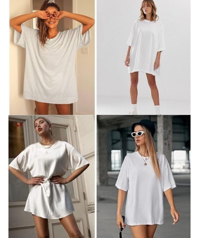 Women Satin Nightgowns Short Sleeve Silk Sleepwear V Neck Boyfriend Casual Dresses with Chest Pocket S-XXL White $11.75 Sleep...