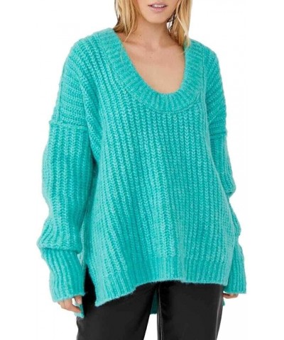 Women's Blue Bell V Neck Sweater Electric Teal $41.71 Sweaters