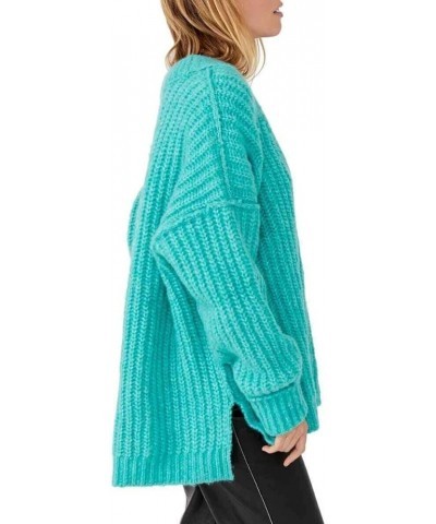 Women's Blue Bell V Neck Sweater Electric Teal $41.71 Sweaters