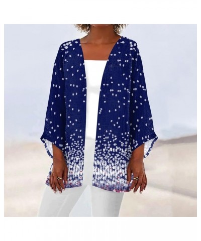 Kimonos for Women Casual 3/4 Sleeve Print Dressy Jacket Trendy Flowy Casual Loose Resort Wear Open Front Cardigan 4-dark Blue...