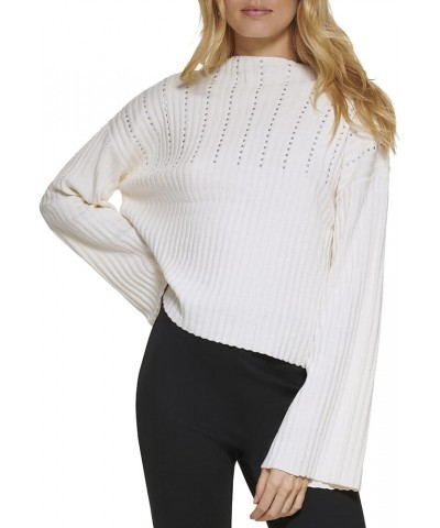 Women's Ribbed Bell Studded Sweater Ivory/Silver $15.50 Sweaters