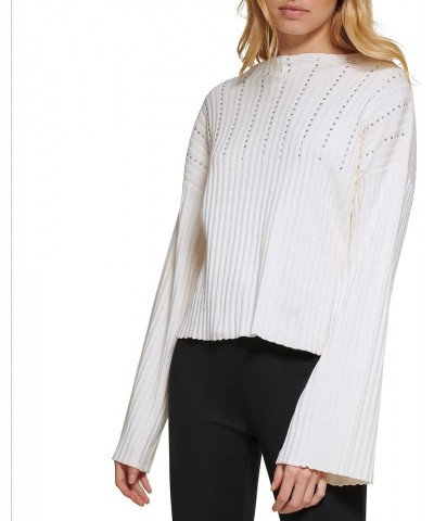 Women's Ribbed Bell Studded Sweater Ivory/Silver $15.50 Sweaters