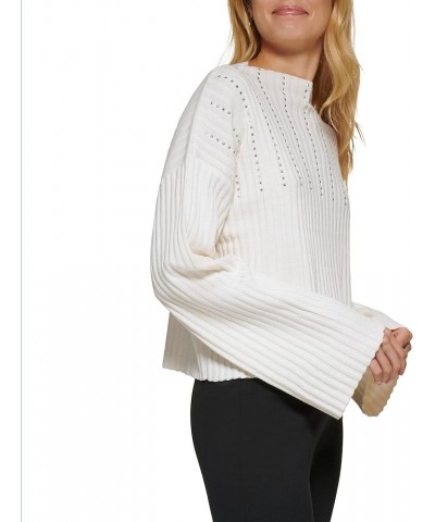 Women's Ribbed Bell Studded Sweater Ivory/Silver $15.50 Sweaters