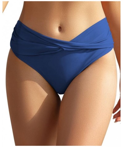 Women's Bikini Bottom Twist Front Cheeky Swimsuit Ruched Bathing Suit Bottoms Lake Blue $11.48 Swimsuits