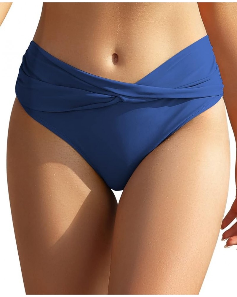 Women's Bikini Bottom Twist Front Cheeky Swimsuit Ruched Bathing Suit Bottoms Lake Blue $11.48 Swimsuits