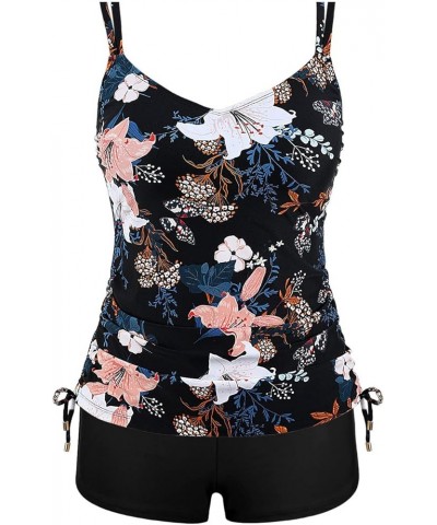 V Neck Two Piece Tankini Swimsuit Vintage Tummy Control Bathing Suit Ruched Swimwear Black&lily $23.12 Swimsuits