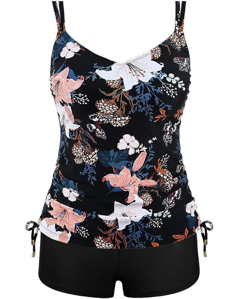 V Neck Two Piece Tankini Swimsuit Vintage Tummy Control Bathing Suit Ruched Swimwear Black&lily $23.12 Swimsuits