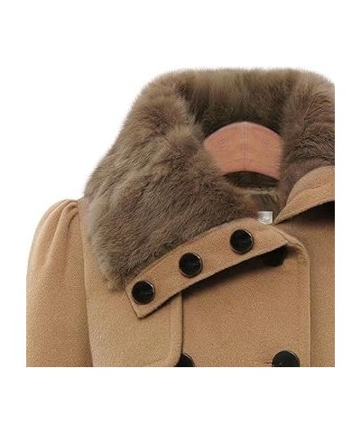 Double Breasted Faux Fur Collar Jacket Lapel Pea Coat for Women Winter Long Trench Coat with Belt Elegant Swing Outerwear 4X-...