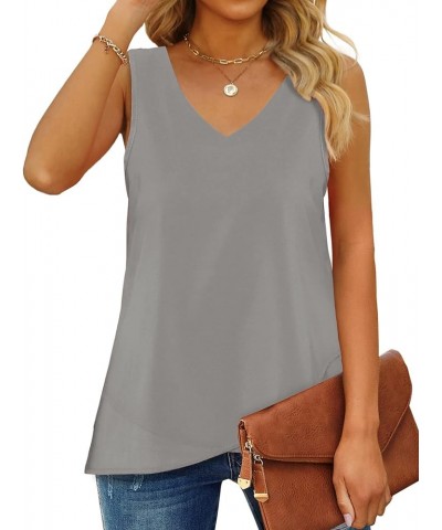 Women's Sleeveless Tank Tops Chiffon Double Layers Casual Summer Blouses S-3XL 06-grey $7.50 Tanks