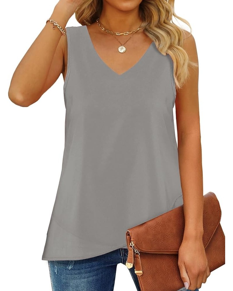 Women's Sleeveless Tank Tops Chiffon Double Layers Casual Summer Blouses S-3XL 06-grey $7.50 Tanks