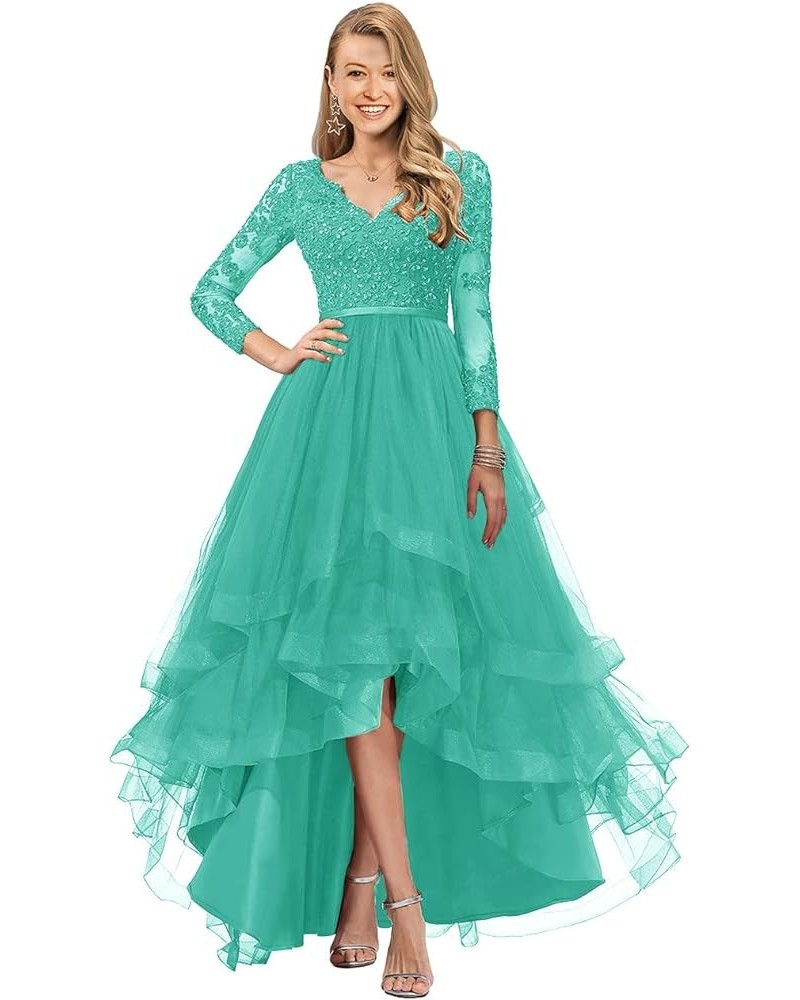 Prom Dress Hi-Lo Formal Dresses for Women Wedding Guest Dresses Tulle Bridesmaid Dresses Long Sleeve Aqua $36.17 Dresses