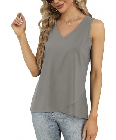 Women's Sleeveless Tank Tops Chiffon Double Layers Casual Summer Blouses S-3XL 06-grey $7.50 Tanks