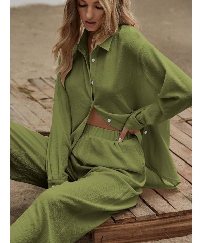 Women's 2 Piece Outfits Slit Hem Longline Blouse and Wide Leg Pants Set Light Green $29.69 Jumpsuits