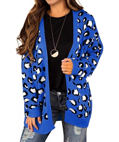 Women's Long Sleeve Loose Knit Cable Open Front Button Down Cardigan Sweater Outerwear Coat with Pockets B-08 Leopard Print R...