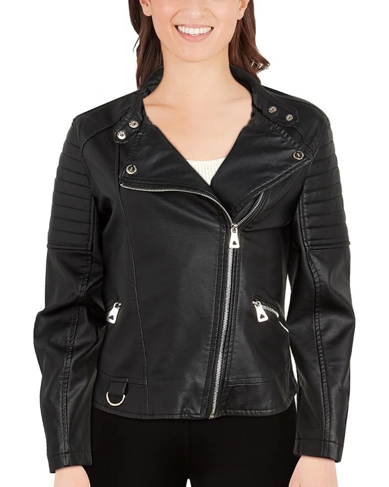 Women's Leather Jackets, Faux Motorcycle Moto Biker Coat Short Lightweight Vegan Pleather Fashion Pure Black $20.64 Coats