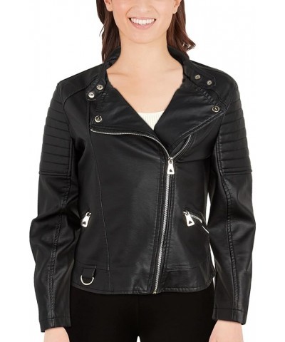 Women's Leather Jackets, Faux Motorcycle Moto Biker Coat Short Lightweight Vegan Pleather Fashion Pure Black $20.64 Coats