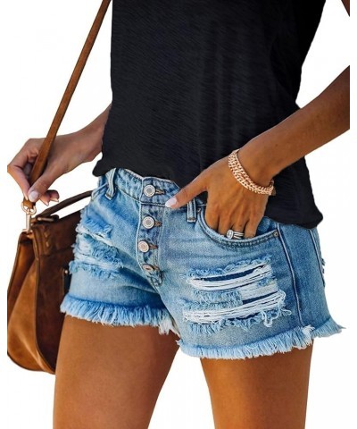 Women Mid Rise Ripped Stretchy Jeans Shorts Frayed Raw Hem Casual Denim Shorts 17-light Blue1 $18.89 Shorts