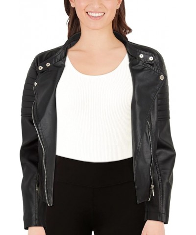 Women's Leather Jackets, Faux Motorcycle Moto Biker Coat Short Lightweight Vegan Pleather Fashion Pure Black $20.64 Coats