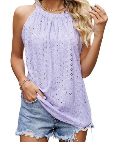 High Neck Dressy Tank Top for Women Casual Summer, Loose Fit Sleeveless Tops Blouses, Eyelet Camisole for Women Purple $13.26...