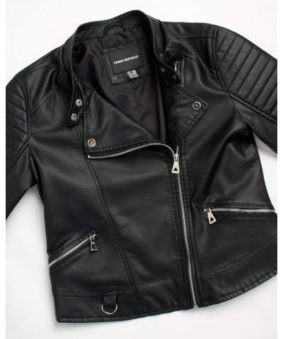 Women's Leather Jackets, Faux Motorcycle Moto Biker Coat Short Lightweight Vegan Pleather Fashion Pure Black $20.64 Coats