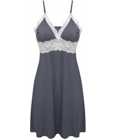 Sleepwear Womens Chemise Nightgown Full Slip Lace Lounge Dress Viscose-gray $12.09 Sleep & Lounge