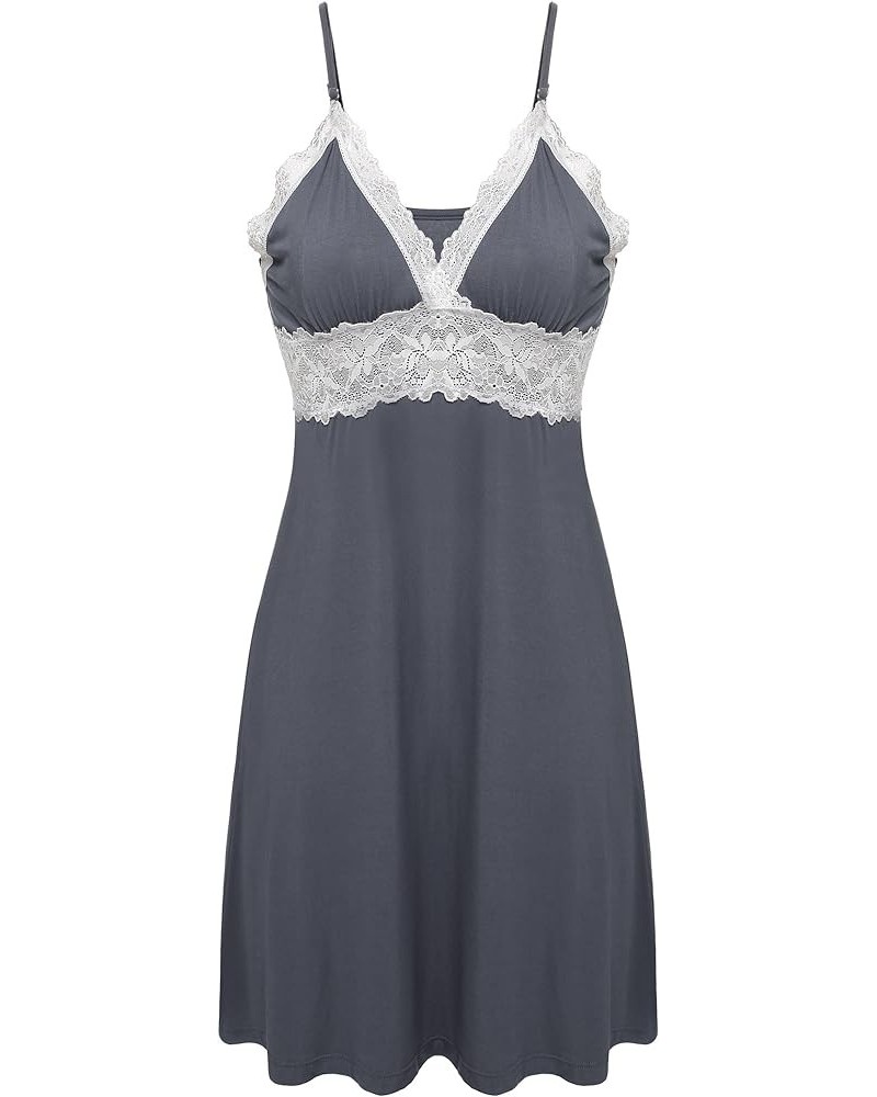 Sleepwear Womens Chemise Nightgown Full Slip Lace Lounge Dress Viscose-gray $12.09 Sleep & Lounge