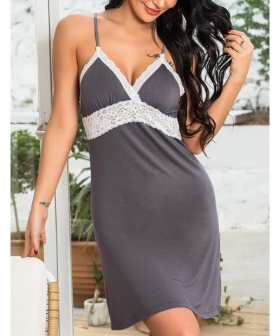 Sleepwear Womens Chemise Nightgown Full Slip Lace Lounge Dress Viscose-gray $12.09 Sleep & Lounge