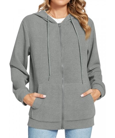 Women's Zip Up Hoodies Long Sleeve Outfits Sweaters Casual Loose Fit Drawstring Jackets Fall Clothes with Pockets Dark Grey $...