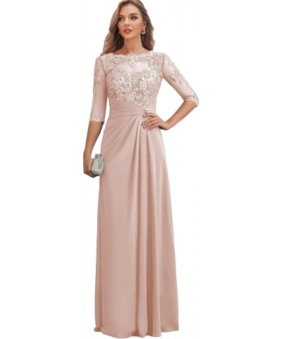 Long Mother of The Bride Dresses with Sleeves Ruched Chiffon Wedding Guest Dress Lace Formal Gown Burgundy $36.40 Dresses