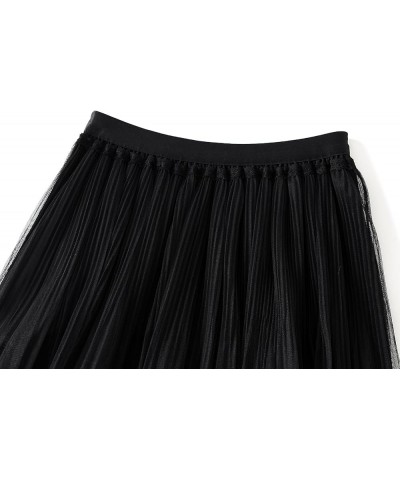 A Line Tiered Long Skirts for Women Tea Length Skirts Layered Midi Tulle Skirt Elastic High Waist Lace Mesh Skirt 12-black $1...