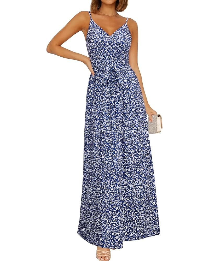 Womens Summer Maxi Dress V Neck Floral Adjustable Spaghetti Strap Beach Dresses with Pockets Floral38 $23.75 Dresses