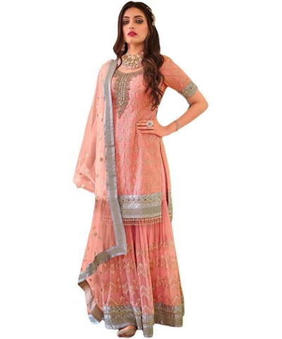 Alamara Fashion Women's Indian Pakistani Ethnic Wear Designer Salwar Kameez Sharara Suit With Matching Dupatta Peach $31.28 S...