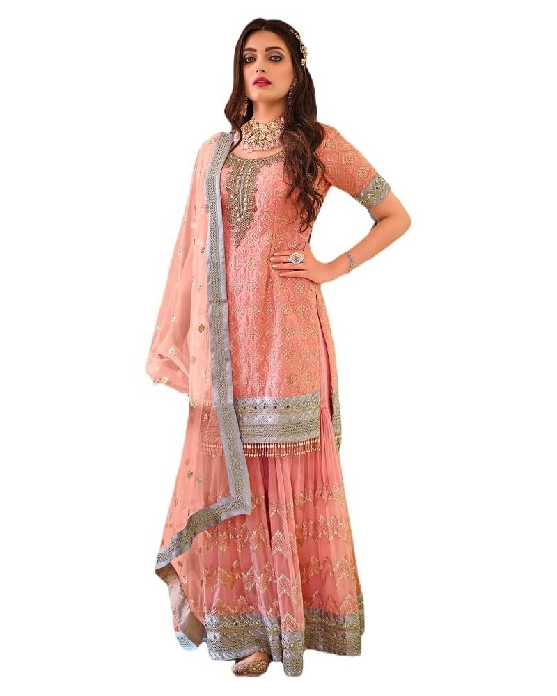 Alamara Fashion Women's Indian Pakistani Ethnic Wear Designer Salwar Kameez Sharara Suit With Matching Dupatta Peach $31.28 S...