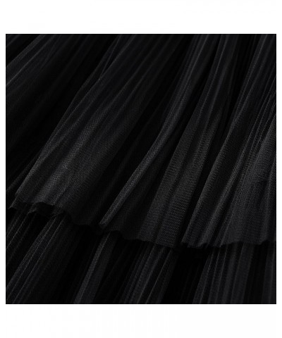 A Line Tiered Long Skirts for Women Tea Length Skirts Layered Midi Tulle Skirt Elastic High Waist Lace Mesh Skirt 12-black $1...