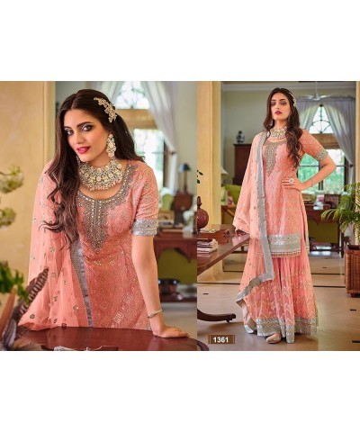 Alamara Fashion Women's Indian Pakistani Ethnic Wear Designer Salwar Kameez Sharara Suit With Matching Dupatta Peach $31.28 S...