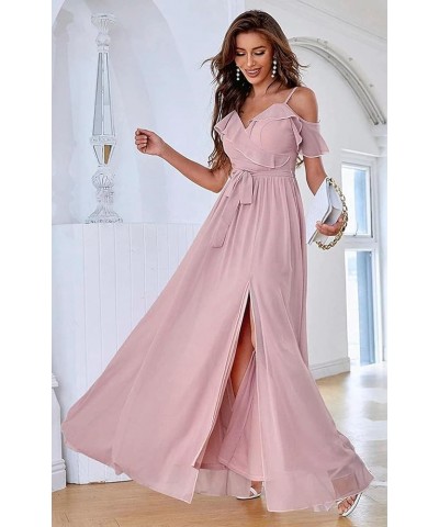 Women's Bridesmaid Dresses with Slit Long Cold Shoulder Chiffon Formal Party Dress with Pockets YJ102 Mint $33.60 Dresses