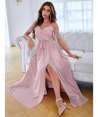 Women's Bridesmaid Dresses with Slit Long Cold Shoulder Chiffon Formal Party Dress with Pockets YJ102 Mint $33.60 Dresses