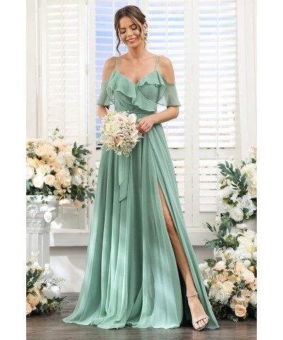 Women's Bridesmaid Dresses with Slit Long Cold Shoulder Chiffon Formal Party Dress with Pockets YJ102 Mint $33.60 Dresses